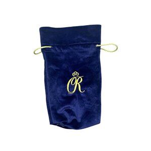 Premium Navy Blue Velvet Jewelry Pouch With Gold Logo & Drawstring READ